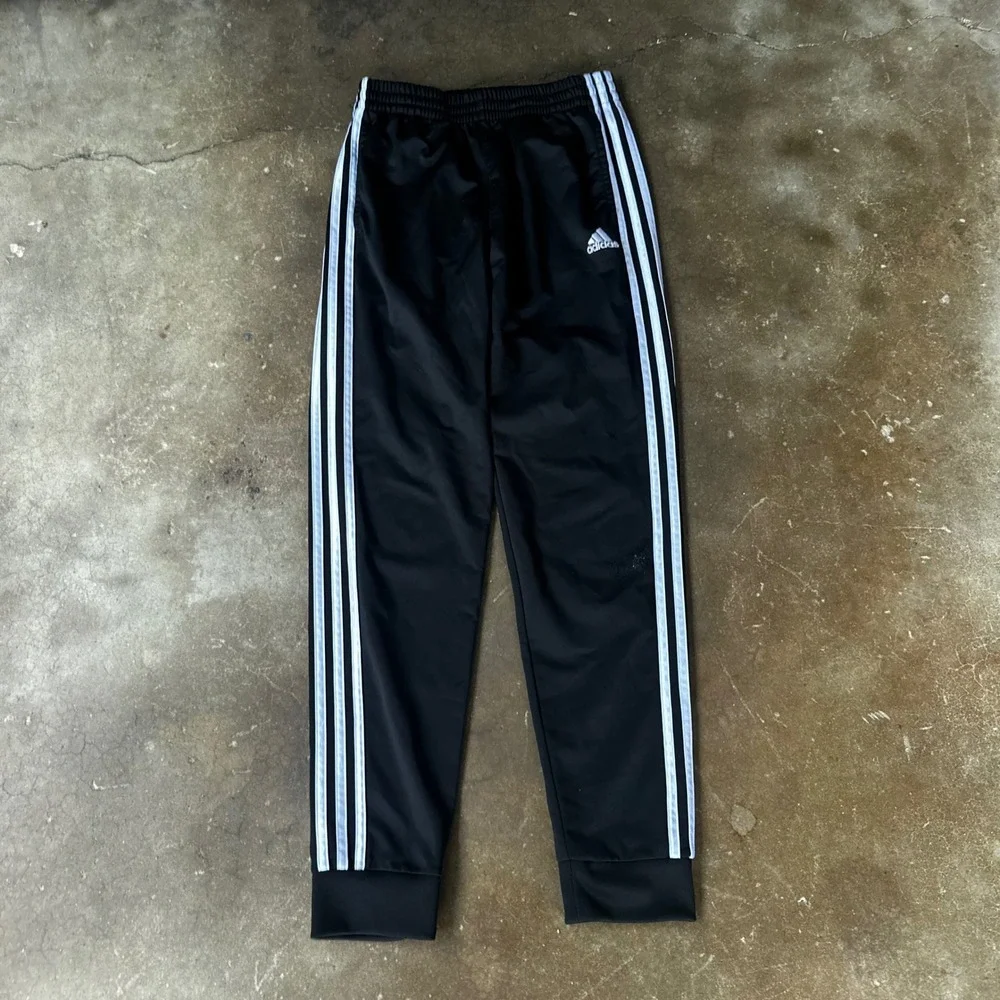Adidas Track Pants Kids L 14/16 Black Good 3-Stripe Cuffed Joggers
